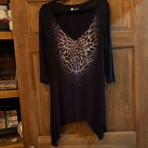 Christine Alexander Black Tunic with Rhinestone Design